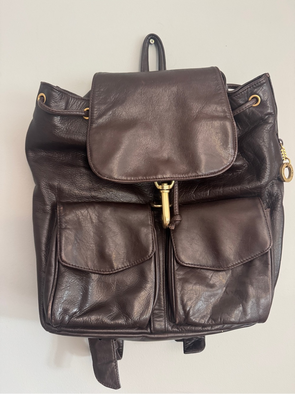 Perlina Dark Brown Leather Backpack with Gold Hardware
